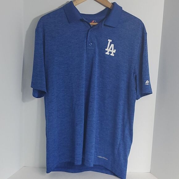 LA. Dodgers Men's Majestic Solid Birdseye Polo Royal Blue Size L - Picture 1 of 8